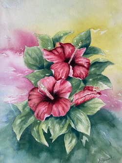 Tableau peinture aquarelle Les hibiscus