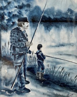 Tableau peinture aquarelle Une partie de pêche